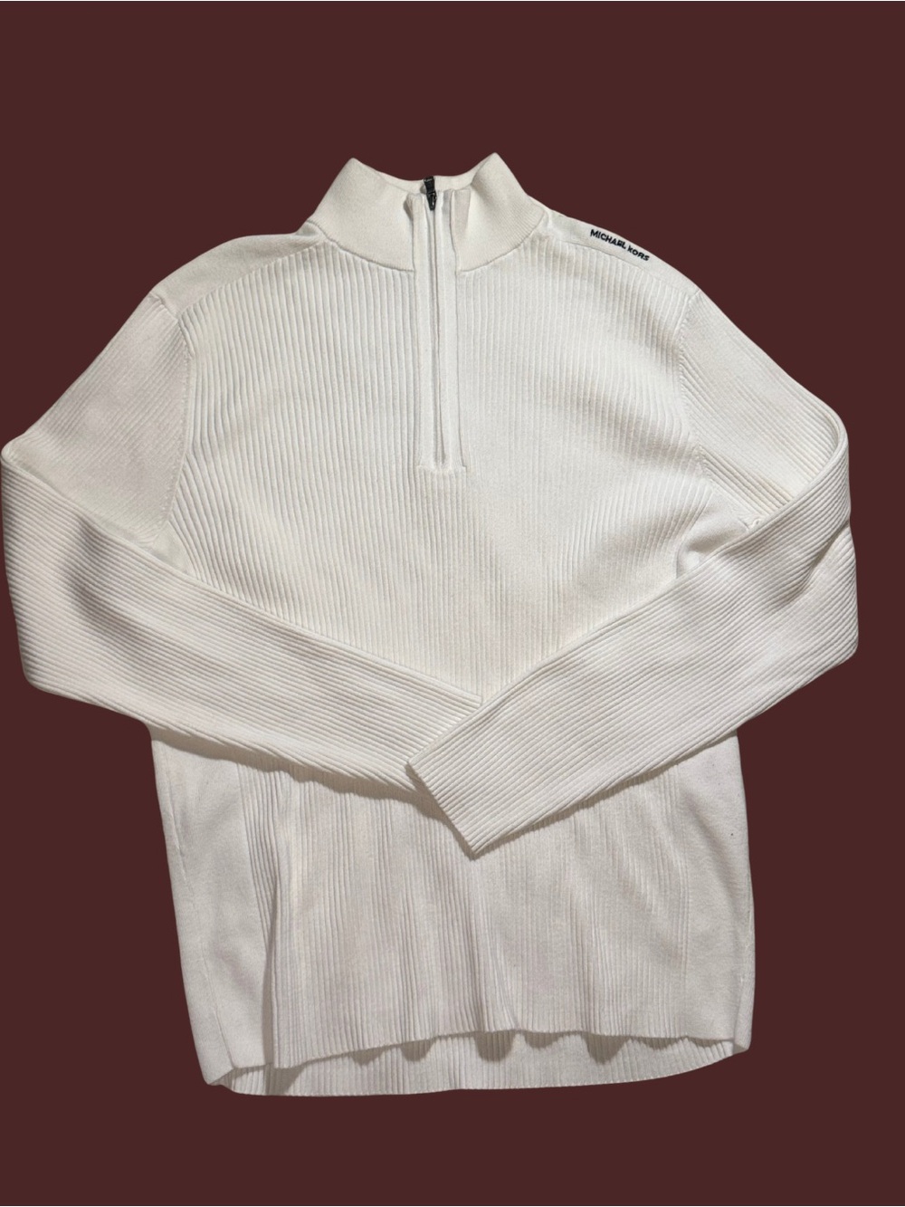 Michael Kors Men's Cream Zip Mock-Neck Ribbed Sweater
